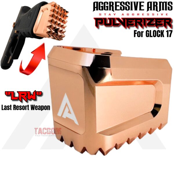 AGGRESSIVE ARMS "PULVERIZER" SHINY COPPER +0 Grip SPIKED Extension Weighted Pad plate Magazine for Glock 17 22 31 34 & P80 PF940v2