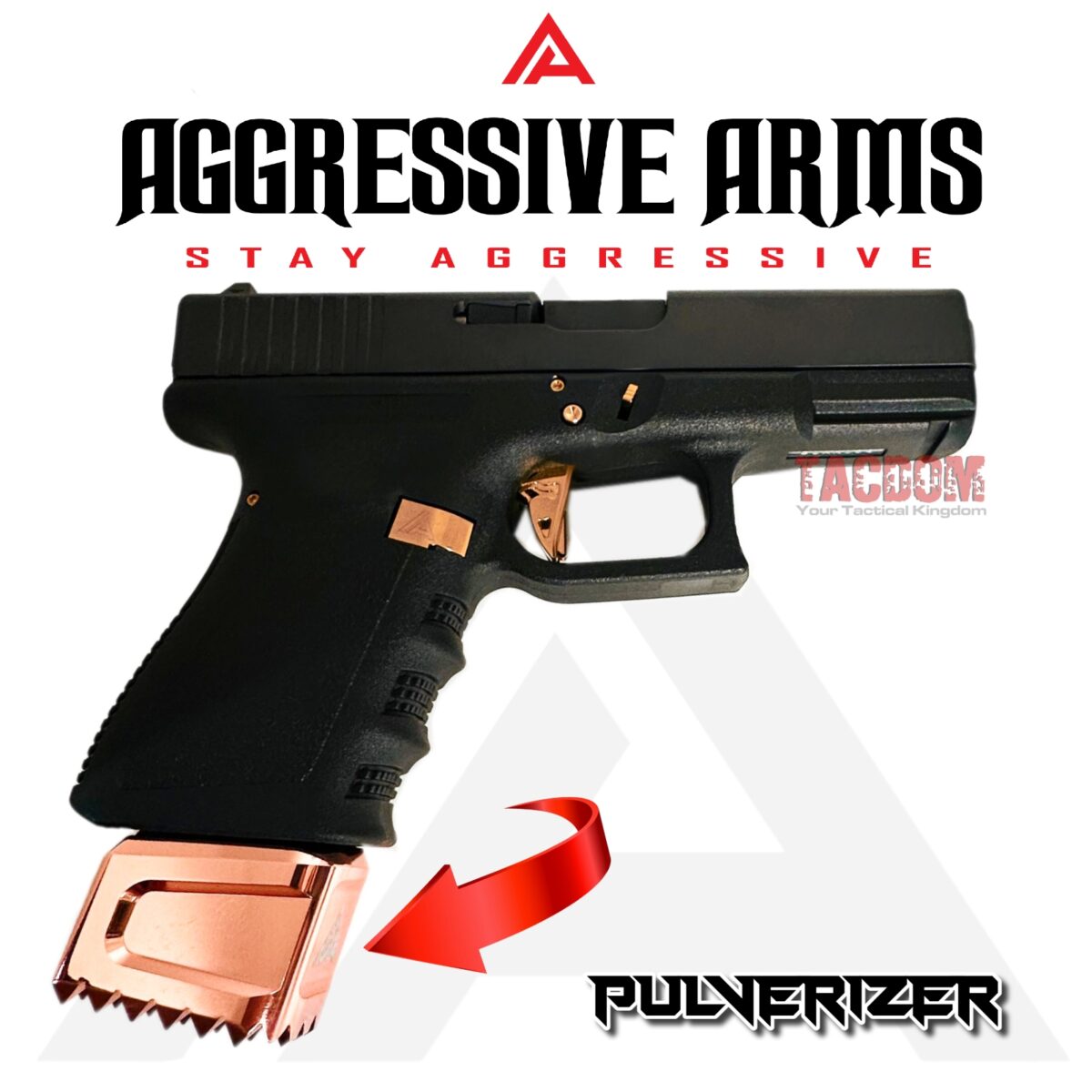 AGGRESSIVE ARMS "PULVERIZER" SHINY COPPER +0 Grip SPIKED Extension Weighted Pad plate Magazine for Glock 19 23 32 & P80 PF940C - Image 3