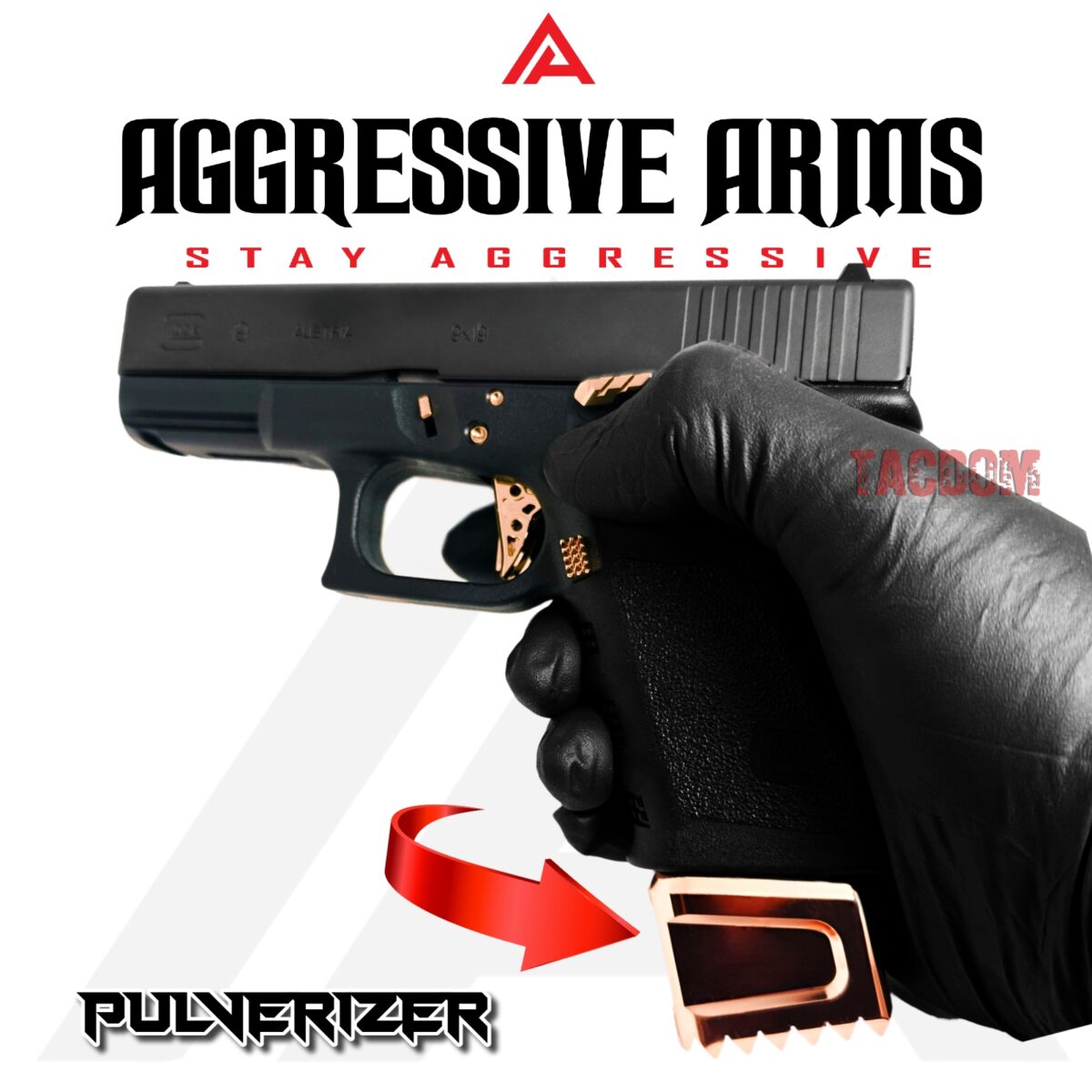 AGGRESSIVE ARMS "PULVERIZER" SHINY COPPER +0 Grip SPIKED Extension Weighted Pad plate Magazine for Glock 19 23 32 & P80 PF940C - Image 9