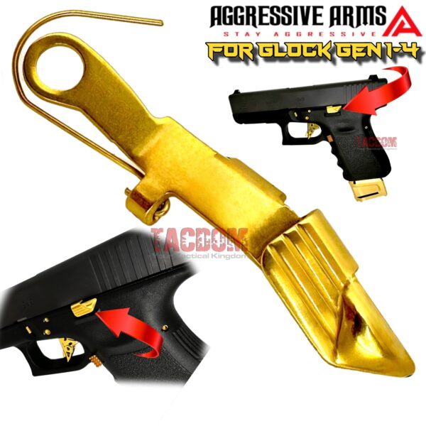 AGGRESSIVE Extended Slide Stop SHINY GOLD PLATED Release for GLOCK GEN 1 - 4 - ERGO DESIGN - 17 19 20 21 22 23 24 25 26 27 31 32 33 34 35