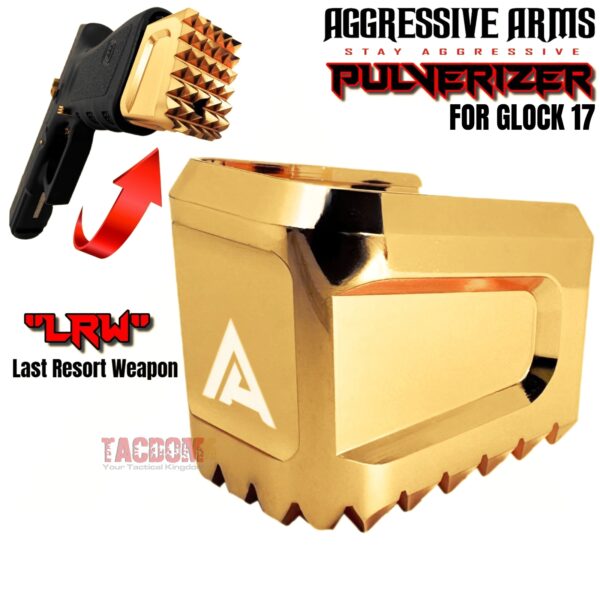 AGGRESSIVE ARMS "PULVERIZER" SHINY GOLD +0 Grip SPIKED Extension Weighted Pad plate Magazine for Glock 17 22 31 34 & P80 PF940v2