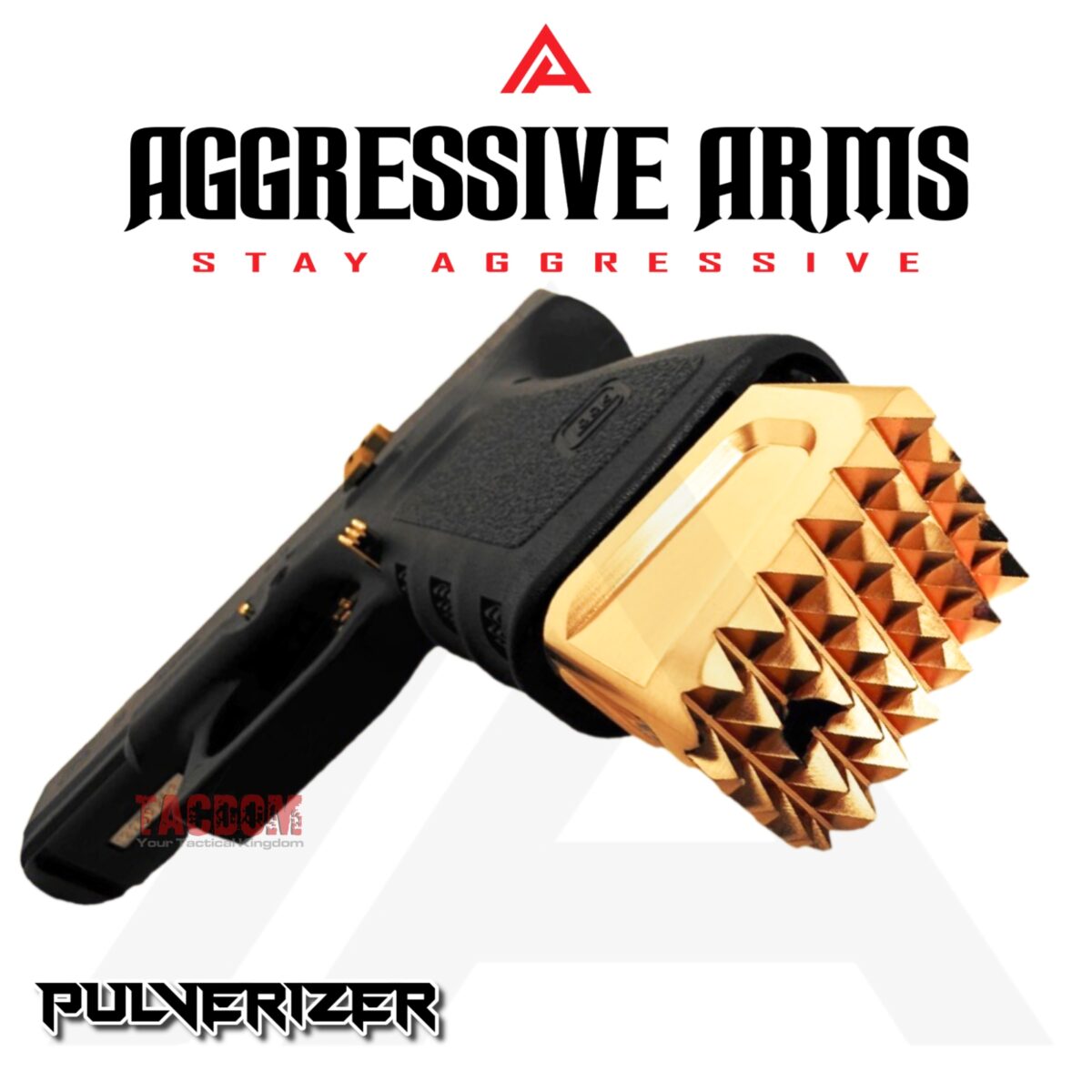 AGGRESSIVE ARMS "PULVERIZER" SHINY GOLD +0 Grip SPIKED Extension Weighted Pad plate Magazine for Glock 19 23 32 & P80 PF940C - Image 2