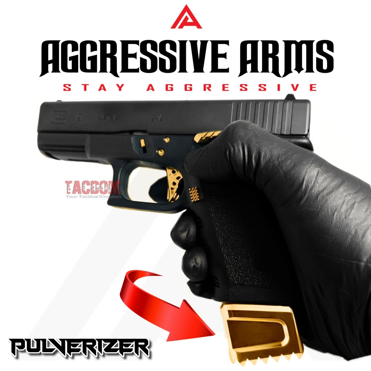 AGGRESSIVE ARMS "PULVERIZER" SHINY GOLD +0 Grip SPIKED Extension Weighted Pad plate Magazine for Glock 19 23 32 & P80 PF940C - Image 5