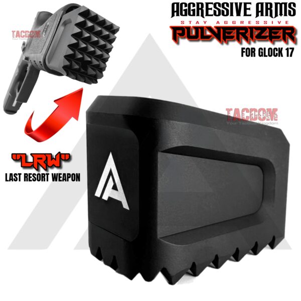 AGGRESSIVE ARMS "PULVERIZER" BLACK +0 Grip SPIKED Extension Weighted Pad plate Magazine for Glock 17 22 31 34 & P80 PF940V2