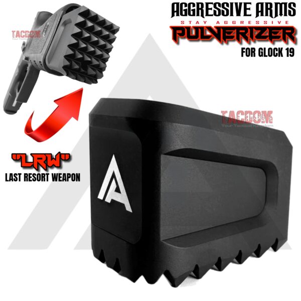 AGGRESSIVE ARMS "PULVERIZER" BLACK +0 Grip SPIKED Extension Weighted Pad plate Magazine for Glock 19 23 32 & P80 PF940C