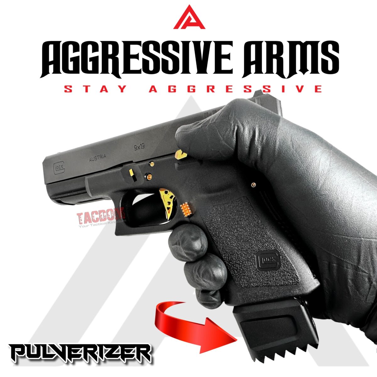AGGRESSIVE ARMS "PULVERIZER" BLACK +0 Grip SPIKED Extension Weighted Pad plate Magazine for Glock 17 22 31 34 & P80 PF940V2 - Image 4