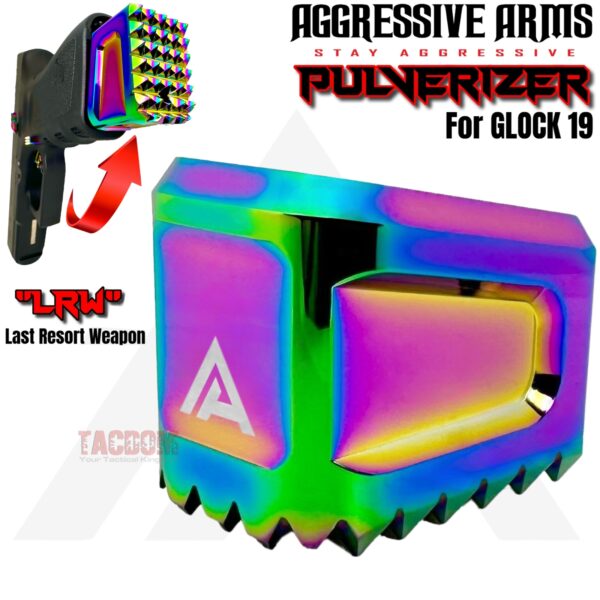 AGGRESSIVE ARMS "PULVERIZER" SHINY RAINBOW +0 Grip SPIKED Extension Weighted Pad plate Magazine for Glock 19 23 32 & P80 PF940C
