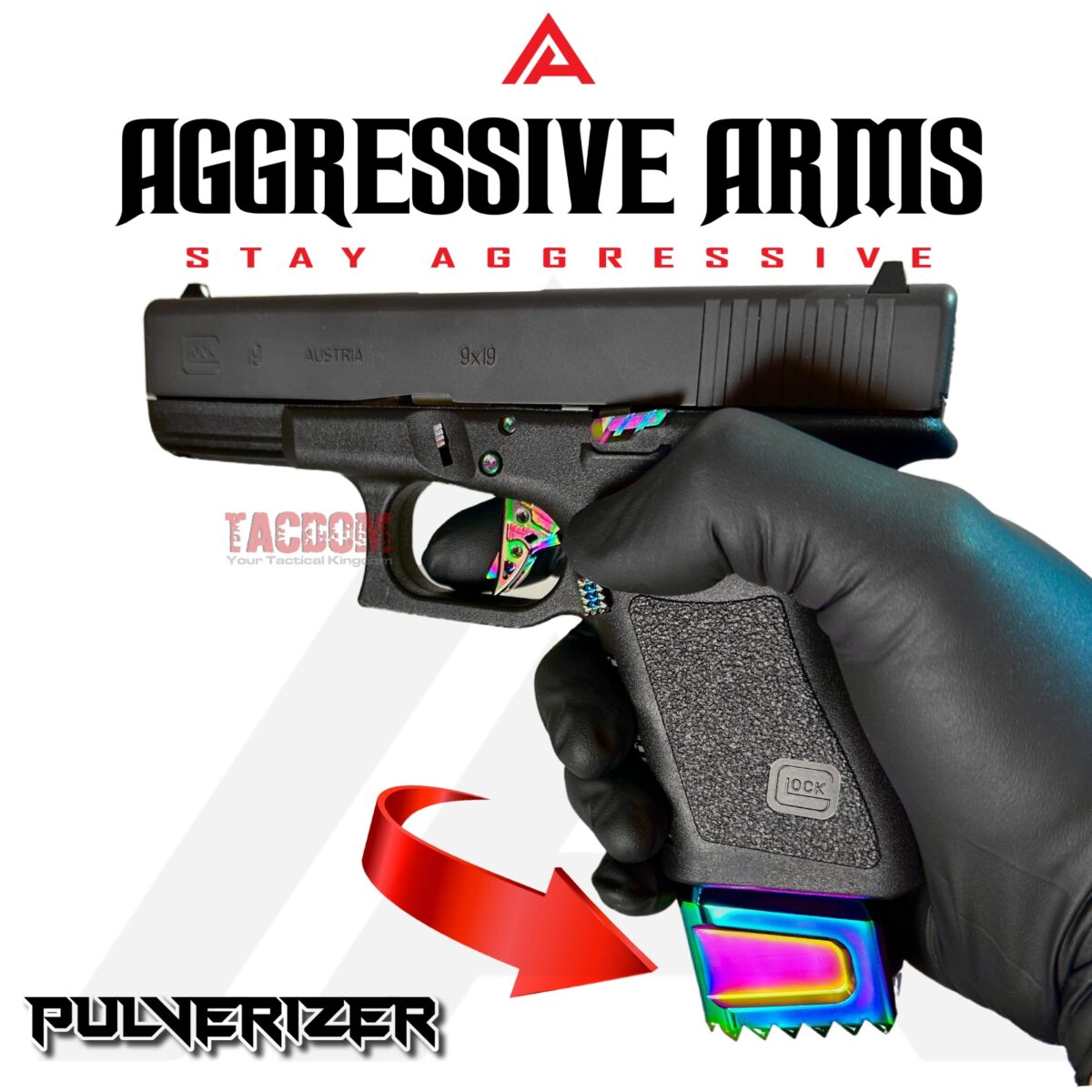 AGGRESSIVE ARMS "PULVERIZER" SHINY RAINBOW +0 Grip SPIKED Extension Weighted Pad plate Magazine for Glock 19 23 32 & P80 PF940C - Image 3