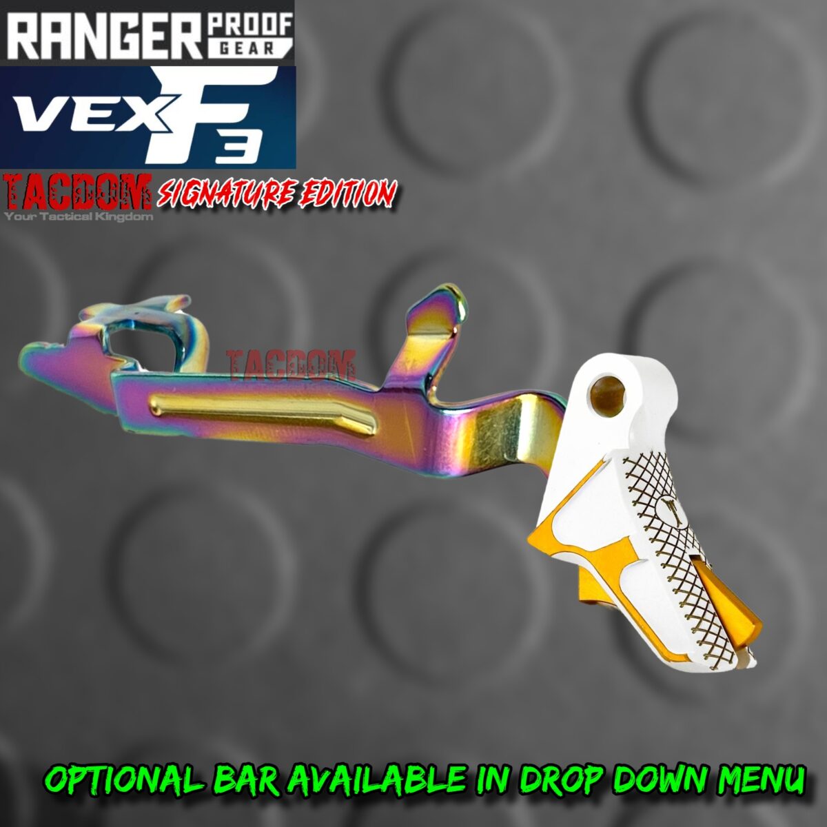 RANGER PROOF / JOHNNY GLOCK COLLABORATION VEX F3 "TACDOM SIGNATURE" WHITE / GOLD ADJUSTABLE TRIGGER for GLOCK GEN 1 2 3 4 5 - 17 19 19X 20 21 22 23 24 26 27 31 32 33 34 35 37 36 38 39 43 43x 45 48 - Image 6