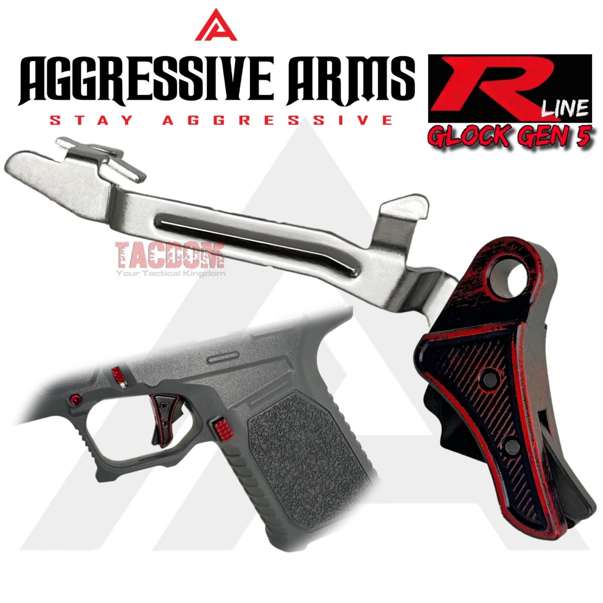 AGGRESSIVE ARMS R-LINE for GLOCK GEN 5 BILLET ALUMINUM TRIGGER BATTLEWORN RED - With POLISHED TRIGGER BAR -  17 18 19 19X 22 23 26 27 31 32 33 34 35 45 - Image 1