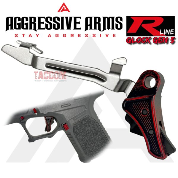 AGGRESSIVE ARMS R-LINE for GLOCK GEN 5 BILLET ALUMINUM TRIGGER BATTLEWORN RED - With POLISHED TRIGGER BAR -  17 18 19 19X 22 23 26 27 31 32 33 34 35 45