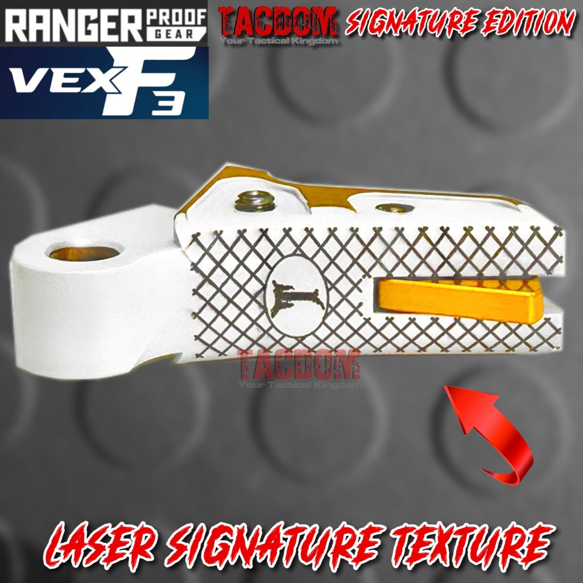 RANGER PROOF / JOHNNY GLOCK COLLABORATION VEX F3 "TACDOM SIGNATURE" WHITE / GOLD ADJUSTABLE TRIGGER for GLOCK GEN 1 2 3 4 5 - 17 19 19X 20 21 22 23 24 26 27 31 32 33 34 35 37 36 38 39 43 43x 45 48 - Image 3