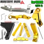 AGGRESSIVE ARMS GOLD RAZZOR SHINY FINISH Trigger + LOWER PARTS KIT DIMPLE PINS - EXTENDED SLIDE LOCK - EXTENDED SLIDE STOP - EXTENDED MAGAZINE CATCH Includes Trigger Bar - for GLOCK GEN 3 - 17 19 - P80 PF940C PF940V2