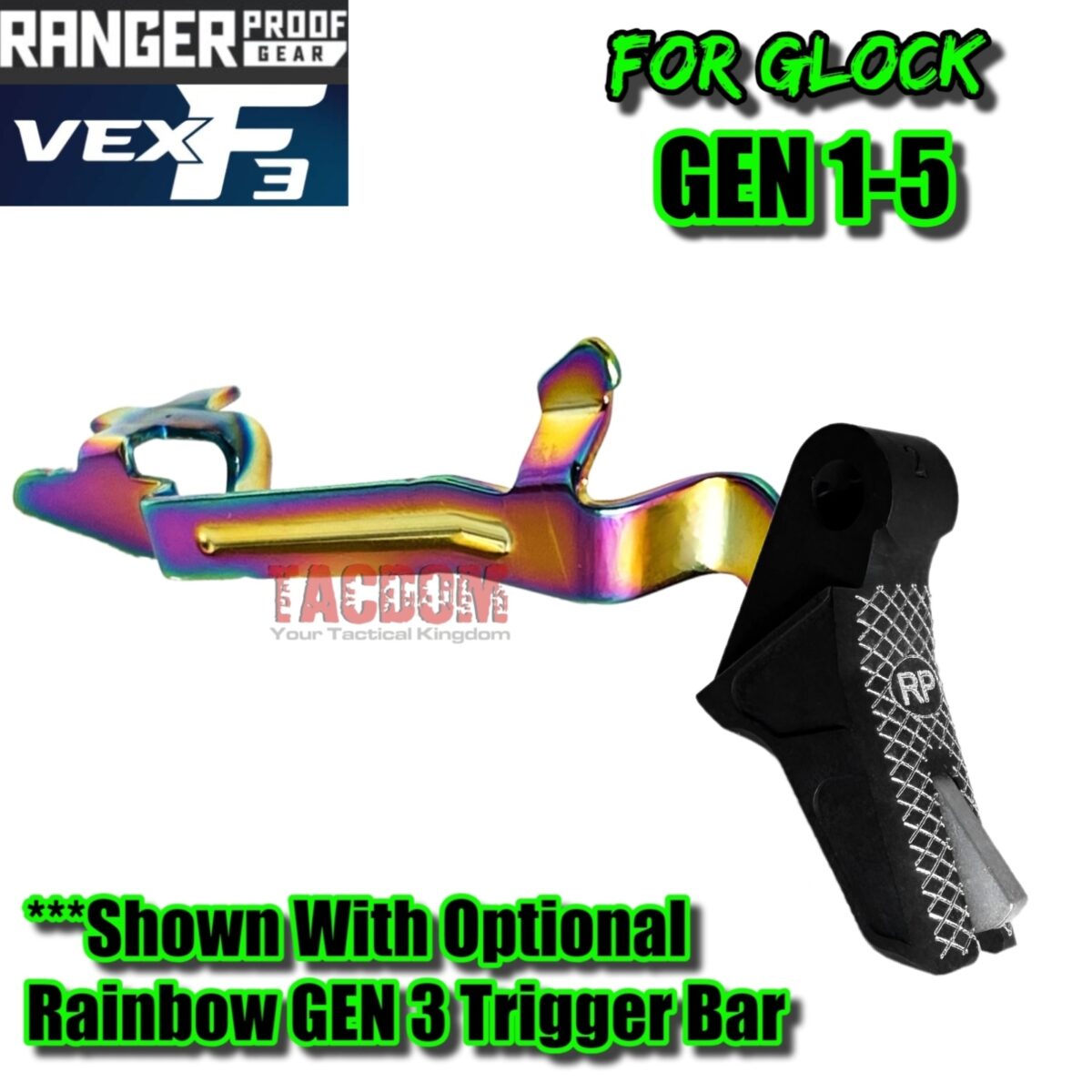 RANGER PROOF / JOHNNY GLOCK COLLABORATION VEX F3 "EXCLUSIVE" BLACK / GREY ADJUSTABLE TRIGGER for GLOCK GEN 1 2 3 4 5 - 17 19 19X 20 21 22 23 24 26 27 31 32 33 34 35 37 36 38 39 43 43x 45 48 - Image 8