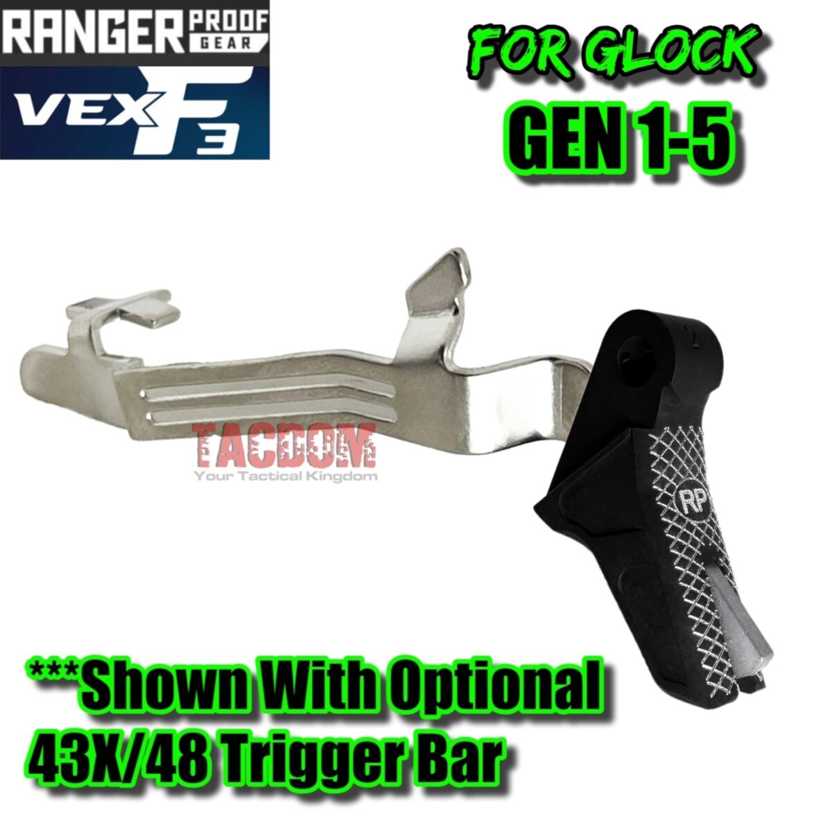 RANGER PROOF / JOHNNY GLOCK COLLABORATION VEX F3 "EXCLUSIVE" BLACK / GREY ADJUSTABLE TRIGGER for GLOCK GEN 1 2 3 4 5 - 17 19 19X 20 21 22 23 24 26 27 31 32 33 34 35 37 36 38 39 43 43x 45 48 - Image 6