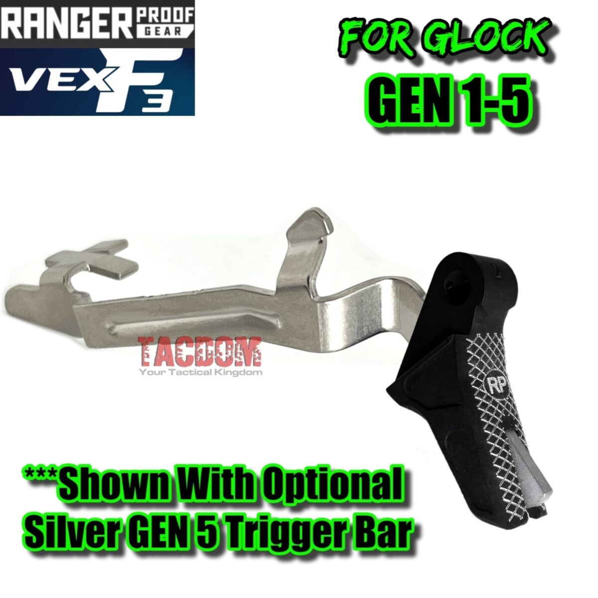 RANGER PROOF / JOHNNY GLOCK COLLABORATION VEX F3 "EXCLUSIVE" BLACK / GREY ADJUSTABLE TRIGGER for GLOCK GEN 1 2 3 4 5 - 17 19 19X 20 21 22 23 24 26 27 31 32 33 34 35 37 36 38 39 43 43x 45 48 - Image 7