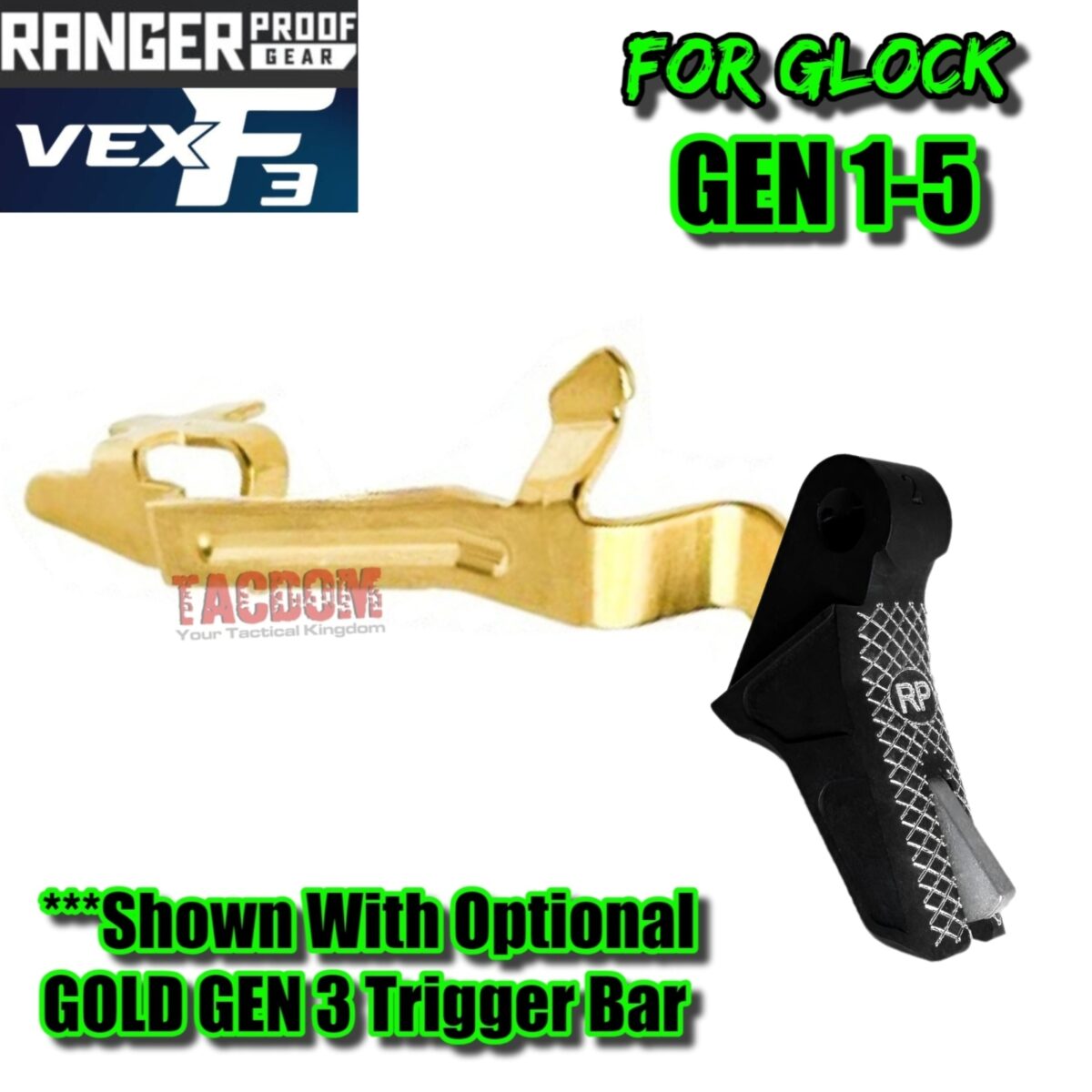RANGER PROOF / JOHNNY GLOCK COLLABORATION VEX F3 "EXCLUSIVE" BLACK / GREY ADJUSTABLE TRIGGER for GLOCK GEN 1 2 3 4 5 - 17 19 19X 20 21 22 23 24 26 27 31 32 33 34 35 37 36 38 39 43 43x 45 48 - Image 5