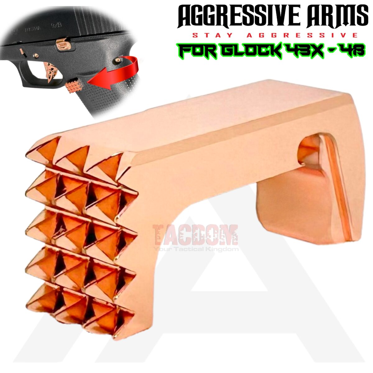 AGGRESSIVE ARMS JEWELRY COPPER  EXTENDED MAGAZINE CATCH for GLOCK 43X and 48 "SPIKES" - Image 1