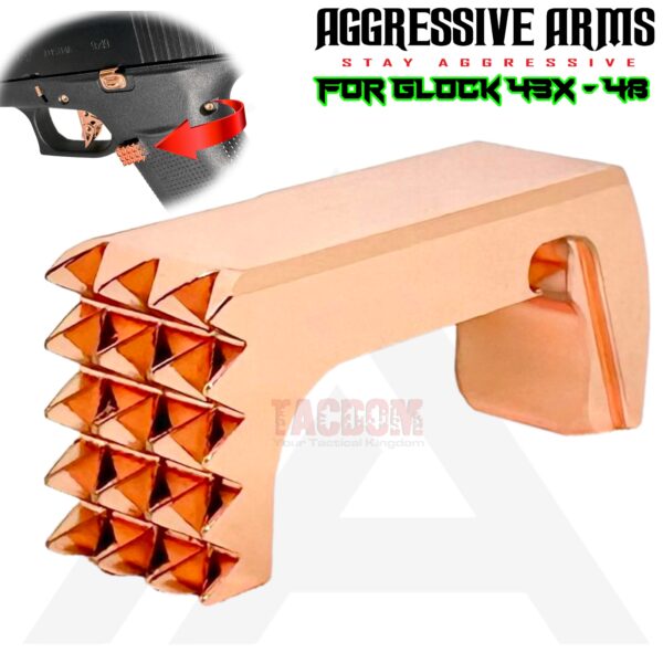 AGGRESSIVE ARMS JEWELRY COPPER  EXTENDED MAGAZINE CATCH for GLOCK 43X and 48 "SPIKES"