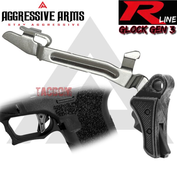 AGGRESSIVE ARMS R-LINE for GLOCK GEN 3 / 4 BILLET ALUMINUM TRIGGER BATTLEWORN GREY - With POLISHED TRIGGER BAR -  17 17L 18 19 22 23 26 27 31 32 33 34 35