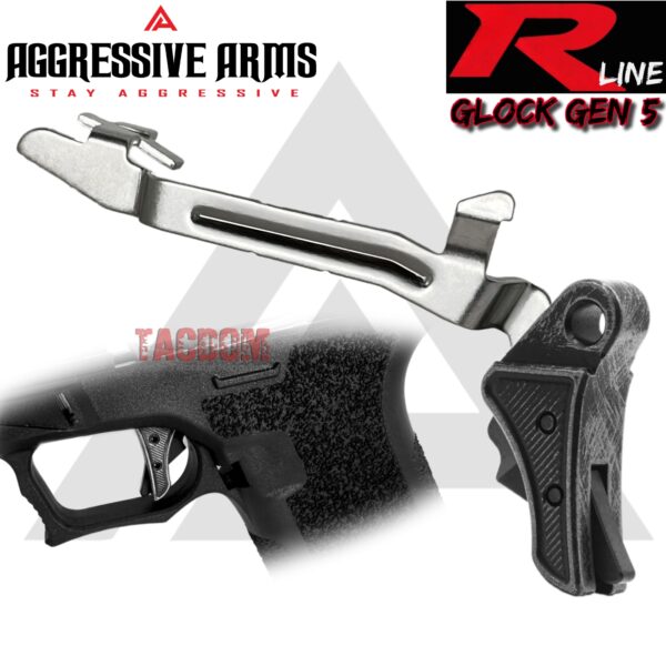 AGGRESSIVE ARMS R-LINE for GLOCK GEN 5 BILLET ALUMINUM TRIGGER BATTLEWORN GREY - With POLISHED TRIGGER BAR -  17 18 19 19X 22 23 26 27 31 32 33 34 35 45