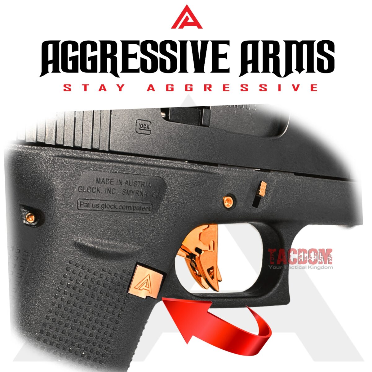 AGGRESSIVE ARMS JEWELRY COPPER  EXTENDED MAGAZINE CATCH for GLOCK 43X and 48 "SPIKES" - Image 4