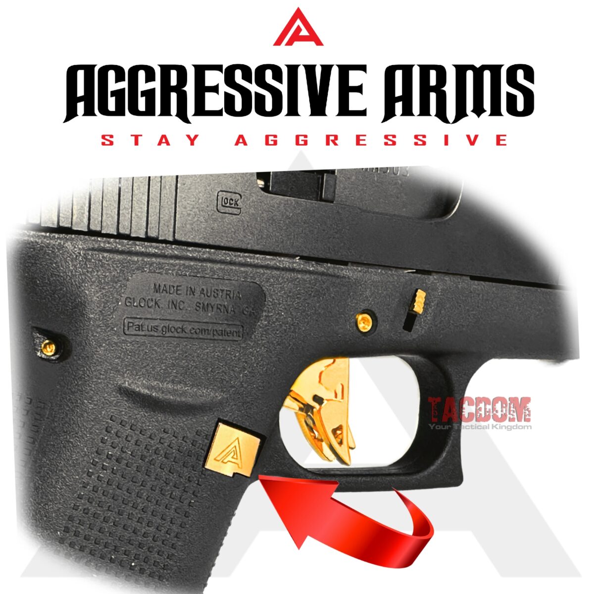 AGGRESSIVE ARMS JEWELRY GOLD  EXTENDED MAGAZINE CATCH for GLOCK 43X and 48 "SPIKES" - Image 4