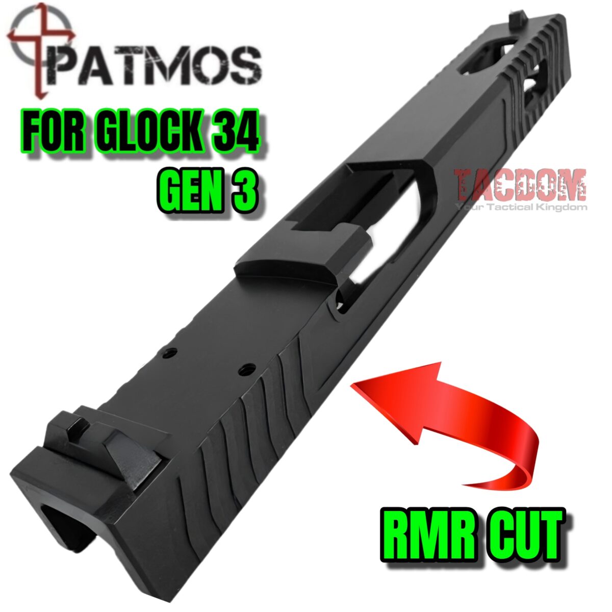 PATMOS Arms REVELATION RMR OPTIC CUT SLIDE for Glock 34 Polymer 80 PF940V2 LONG SLIDE 4140 Steel Black Nitride - Image 2