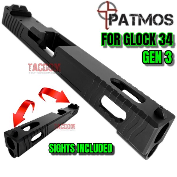 PATMOS Arms REVELATION RMR OPTIC CUT SLIDE for Glock 34 Polymer 80 PF940V2 LONG SLIDE 4140 Steel Black Nitride
