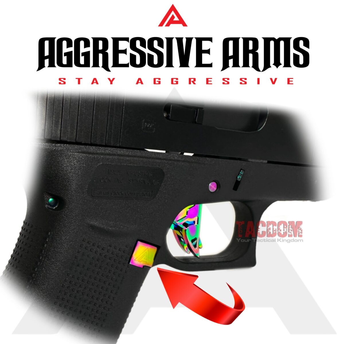 AGGRESSIVE ARMS JEWELRY RAINBOW EXTENDED MAGAZINE CATCH for GLOCK 43X and 48 "SPIKES" - Image 4