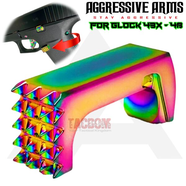 AGGRESSIVE ARMS JEWELRY RAINBOW EXTENDED MAGAZINE CATCH for GLOCK 43X and 48 "SPIKES"