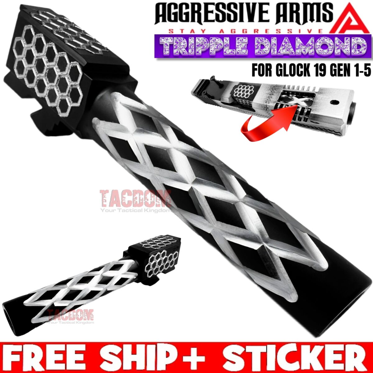 AGGRESSIVE ARMS TRIPPLE DIAMOND Match BLACK STAINLESS STEEL "HYVVE HOODBarrel for GLOCK 19 GEN 1-5 - 9mm - Image 1