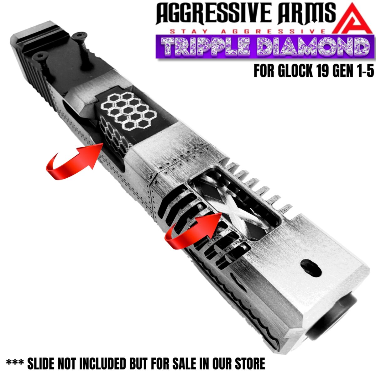AGGRESSIVE ARMS TRIPPLE DIAMOND Match BLACK STAINLESS STEEL "HYVVE HOODBarrel for GLOCK 19 GEN 1-5 - 9mm - Image 2