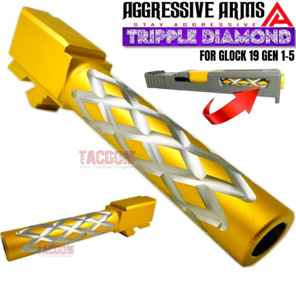 AGGRESSIVE ARMS TRIPPLE DIAMOND Match GOLD STAINLESS STEEL Barrel for GLOCK 19 GEN 1-5 - 9mm
