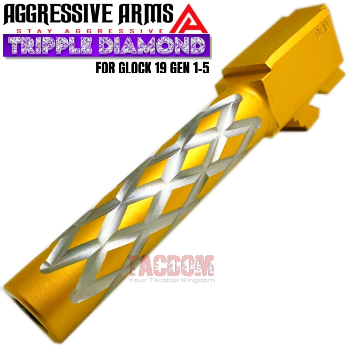 AGGRESSIVE ARMS TRIPPLE DIAMOND Match GOLD STAINLESS STEEL Barrel for GLOCK 19 GEN 1-5 - 9mm - Image 3