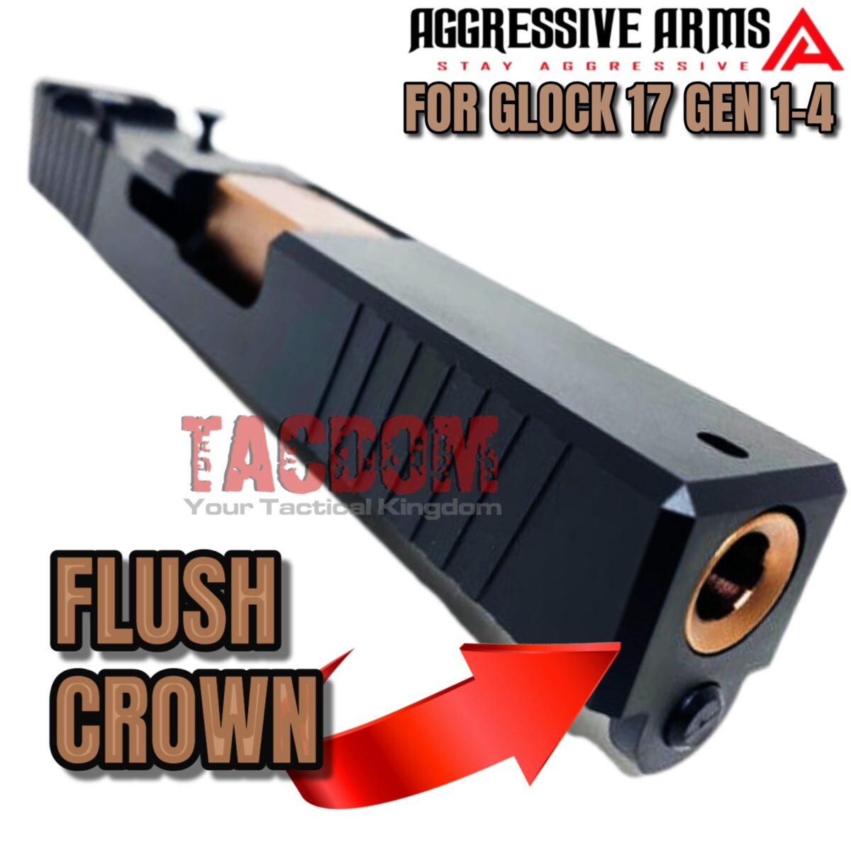 AGGRESSIVE ARMS TARGET CROWN Barrel for Glock 17 GEN 1 2 3 4 ROSE COPPER 9mm 416R Stainless Steel - Image 2