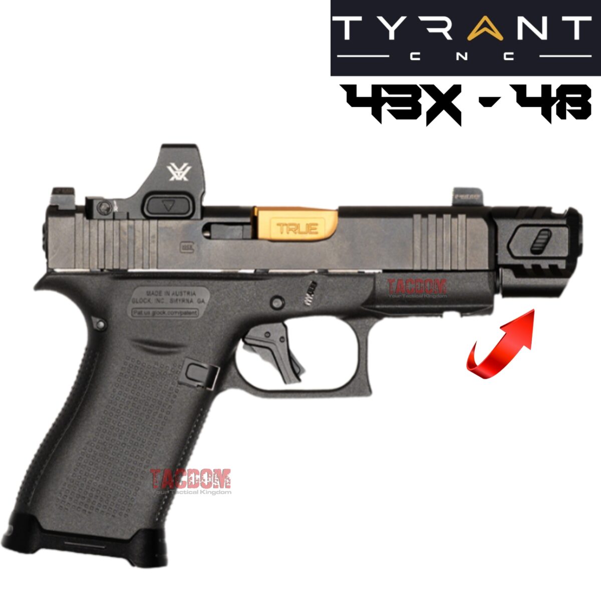 Tyrant Designs LATEST VERSION BLACK T Comp Compensator for Glock Comp 9mm 43 43X 48 - Image 2