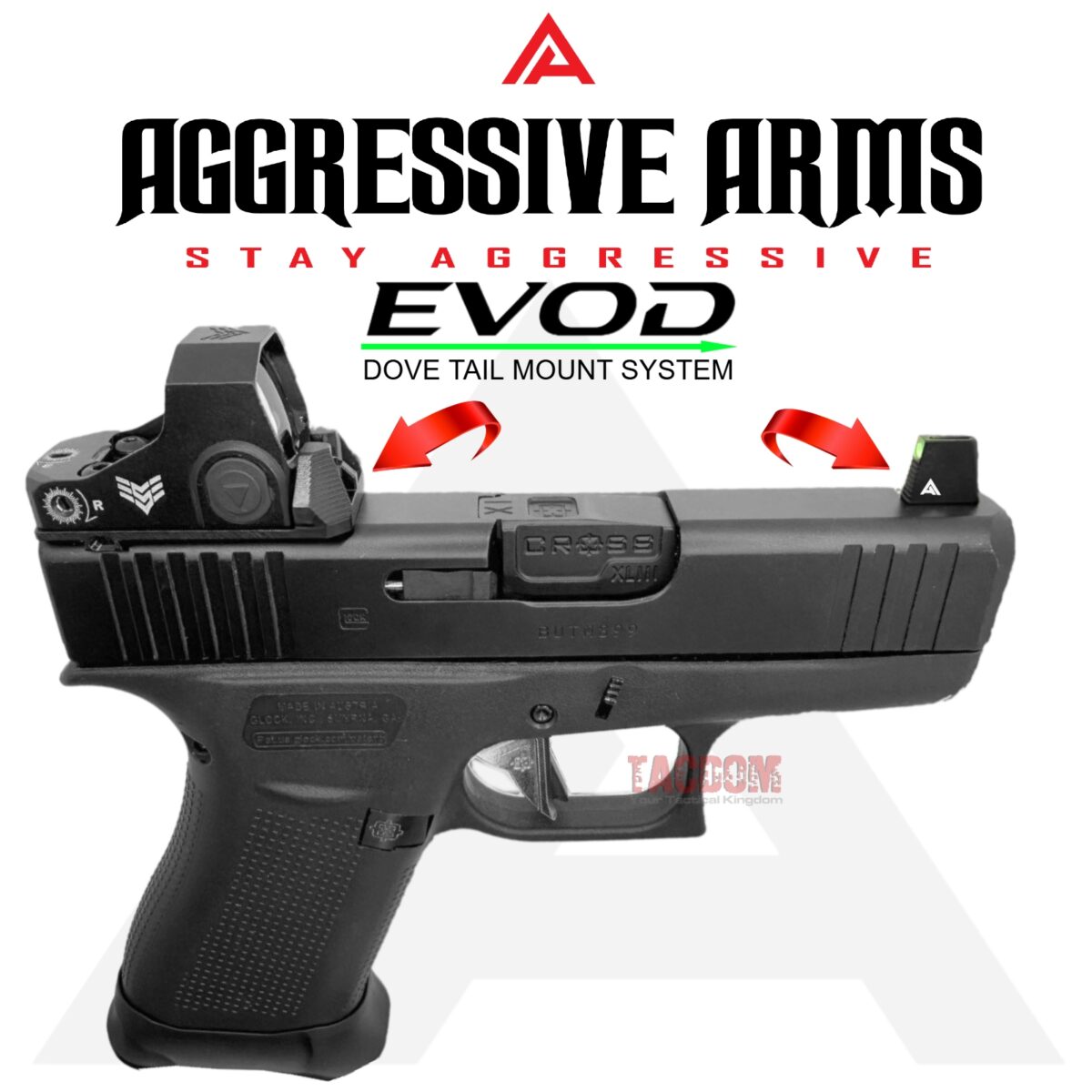 AGGRESSIVE ARMS EVOD DOVE MOUNT SYSTEM for Glock RMSc Slide Sight Adapter with Front FIBER OPTIC SIGHT + INSTALLATION KIT INCLUDED - Image 2