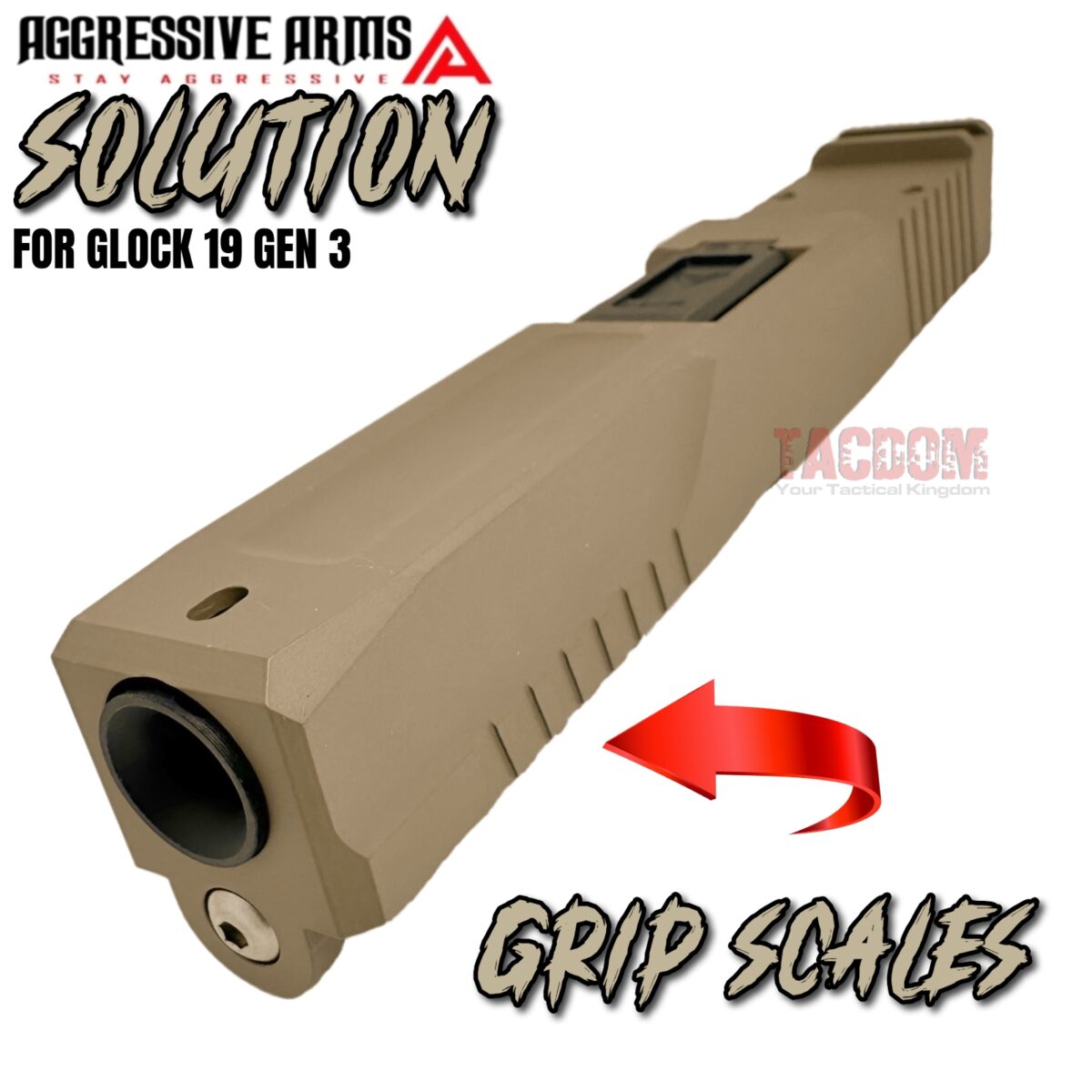AGGRESSIVE ARMS COMPLETE SOLUTION FDE SLIDE + HELUXX ONYX BARREL + UPPER PARTS INSTALLED For GLOCK 19 GEN 3 - RMR OPTIC CUT - 416R STAINLESS - SCALE GRIP - Image 3