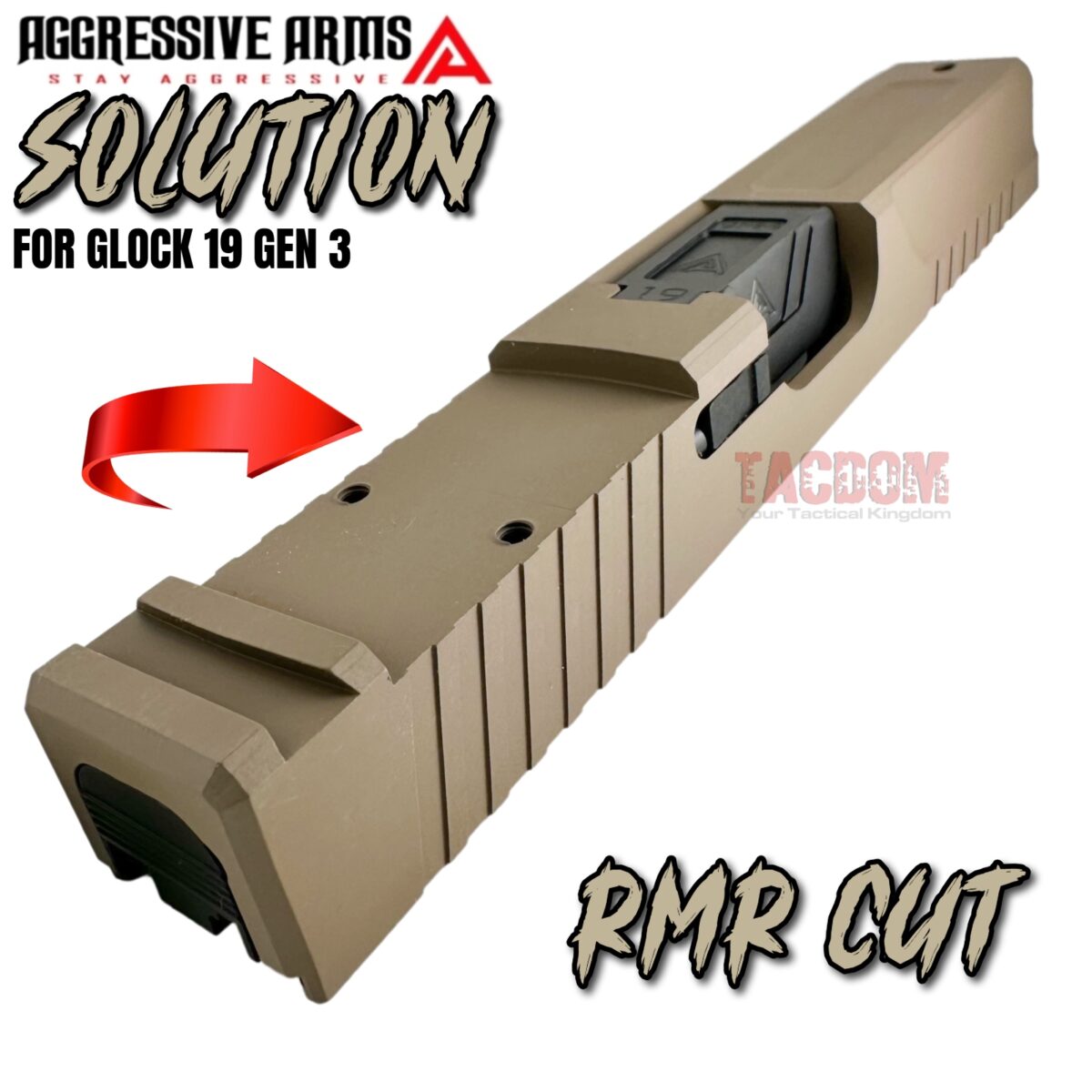 AGGRESSIVE ARMS COMPLETE SOLUTION FDE SLIDE + HELUXX ONYX BARREL + UPPER PARTS INSTALLED For GLOCK 19 GEN 3 - RMR OPTIC CUT - 416R STAINLESS - SCALE GRIP - Image 8