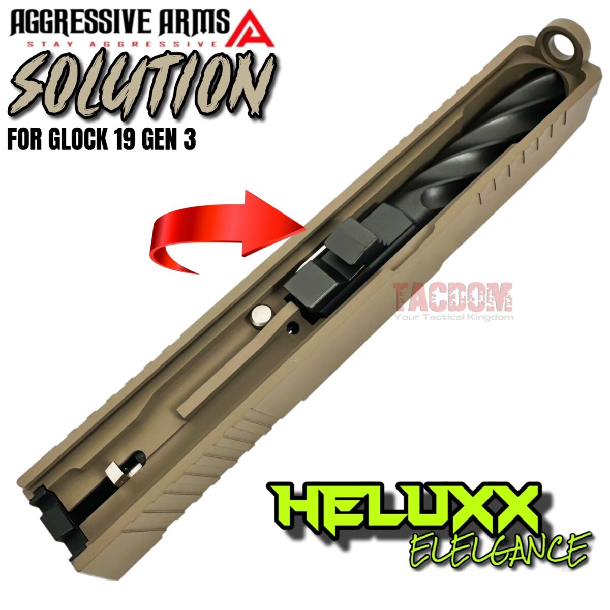 AGGRESSIVE ARMS COMPLETE SOLUTION FDE SLIDE + HELUXX ONYX BARREL + UPPER PARTS INSTALLED For GLOCK 19 GEN 3 - RMR OPTIC CUT - 416R STAINLESS - SCALE GRIP - Image 9
