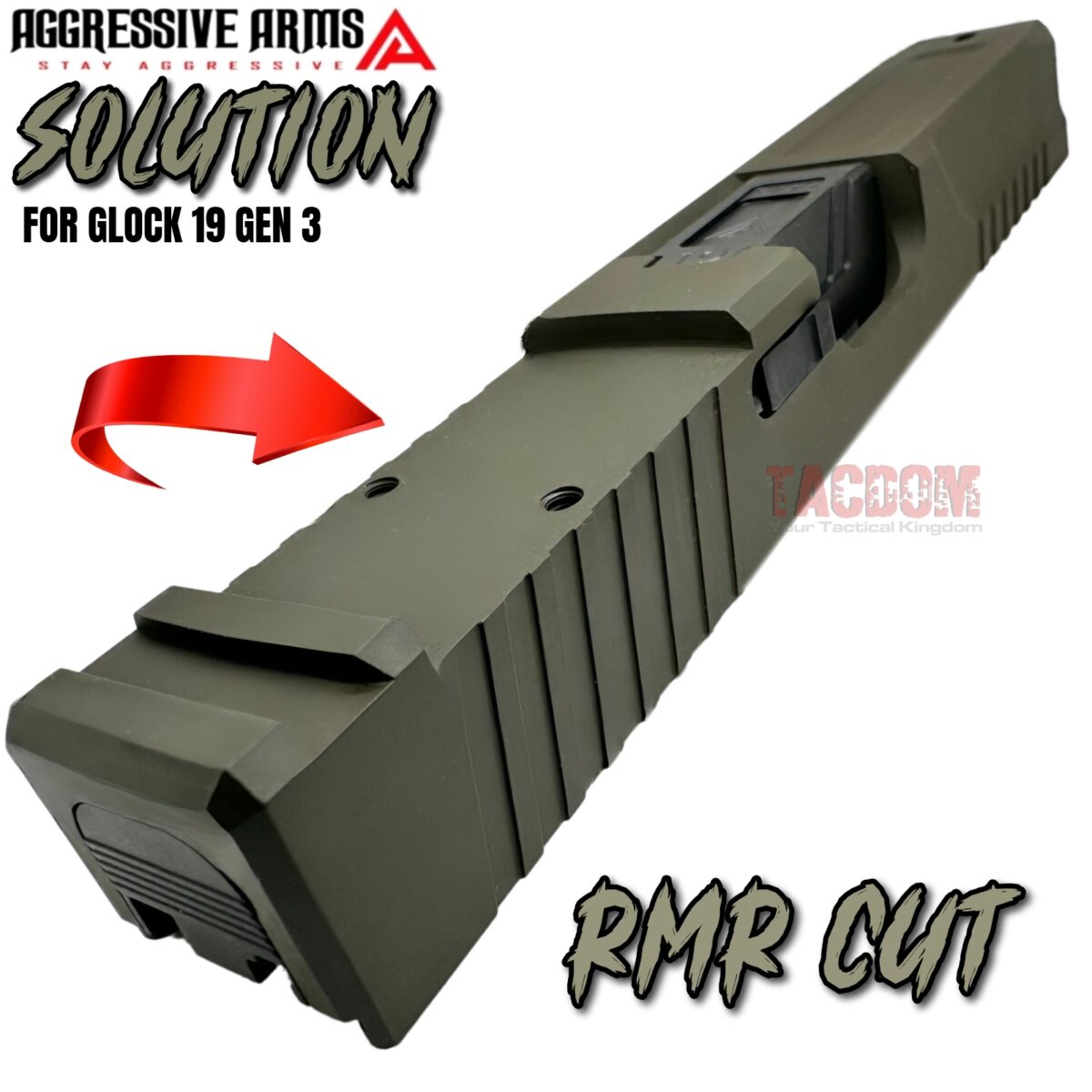 AGGRESSIVE ARMS COMPLETE SOLUTION OD GREEN SLIDE + HELUXX ONYX BARREL + UPPER PARTS INSTALLED For GLOCK 19 GEN 3 - RMR OPTIC CUT - 416R STAINLESS - SCALE GRIP - Image 8