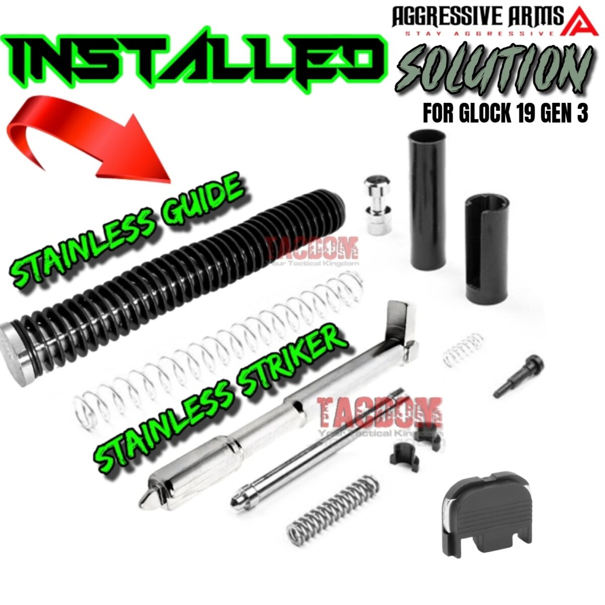 AGGRESSIVE ARMS COMPLETE SOLUTION OD GREEN SLIDE + HELUXX ONYX BARREL + UPPER PARTS INSTALLED For GLOCK 19 GEN 3 - RMR OPTIC CUT - 416R STAINLESS - SCALE GRIP - Image 2