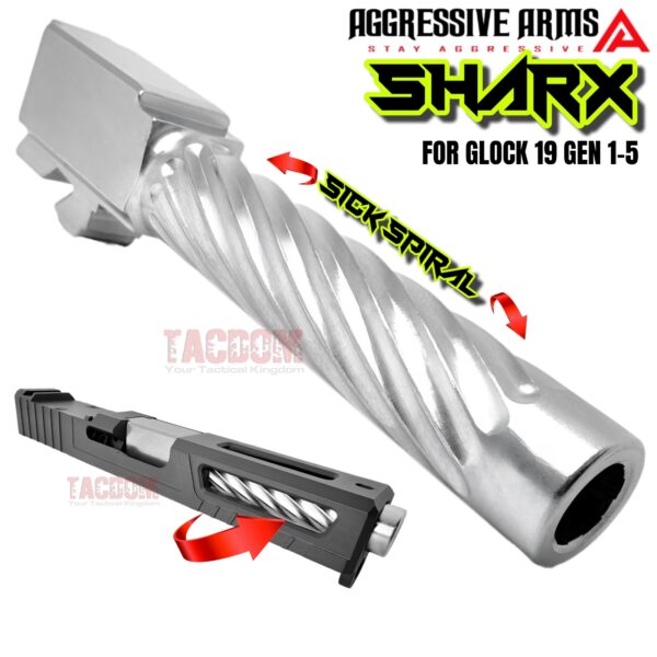 AGGRESSIVE ARMS POLISHED SHARX CUT TIGHT SPIRAL Match STAINLESS Barrel for GLOCK 19 GEN 1-5 - 9mm