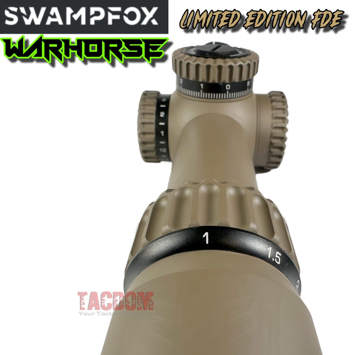 SWAMPFOX 1-6×24 RARE FDE WARHORSE FFP RIFLE SCOPE-GREEN DRAGOON MIL RETICLE TACDOM TACDOM (75545) - Image 6