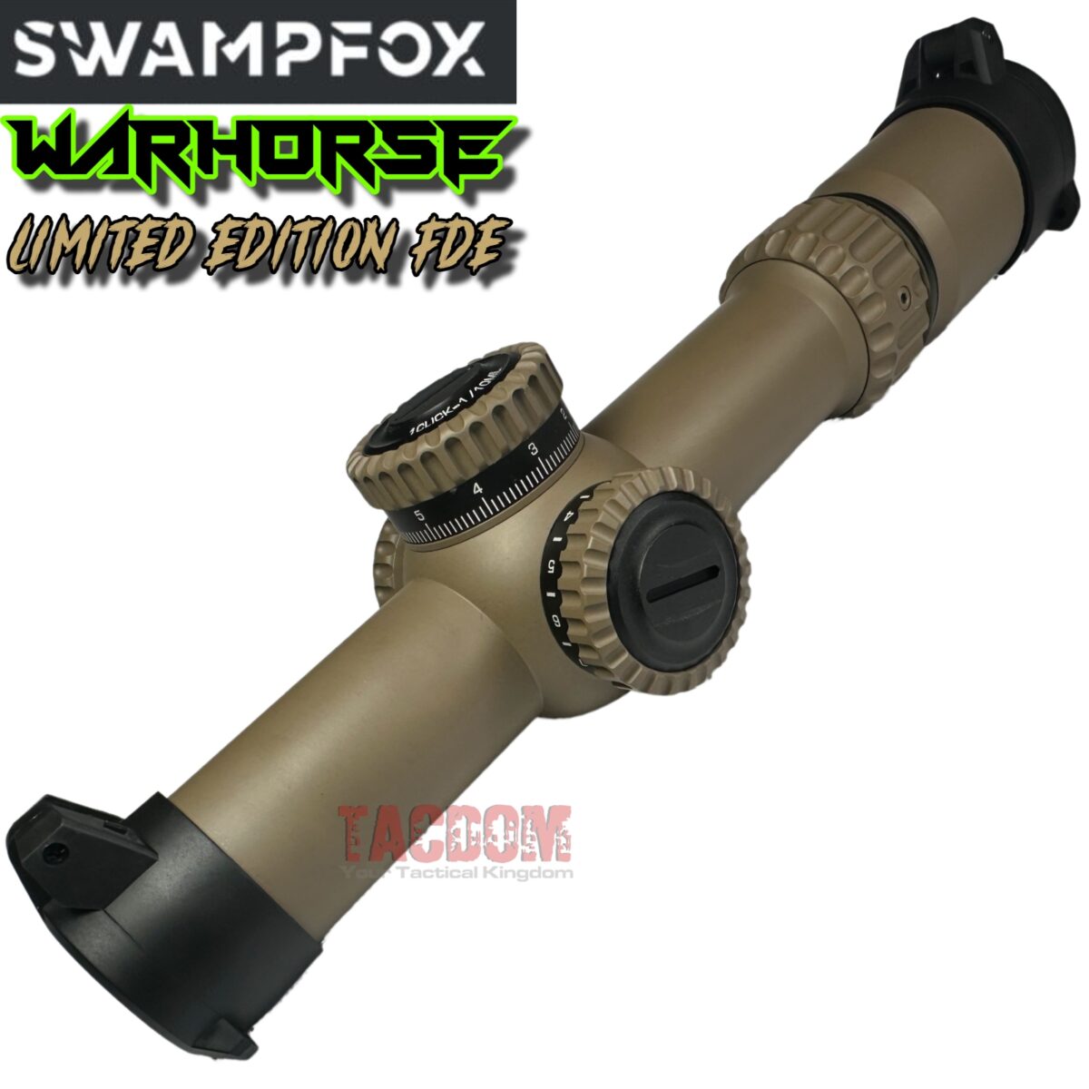 SWAMPFOX 1-6×24 RARE FDE WARHORSE FFP RIFLE SCOPE-GREEN DRAGOON MIL RETICLE TACDOM TACDOM (75545) - Image 4