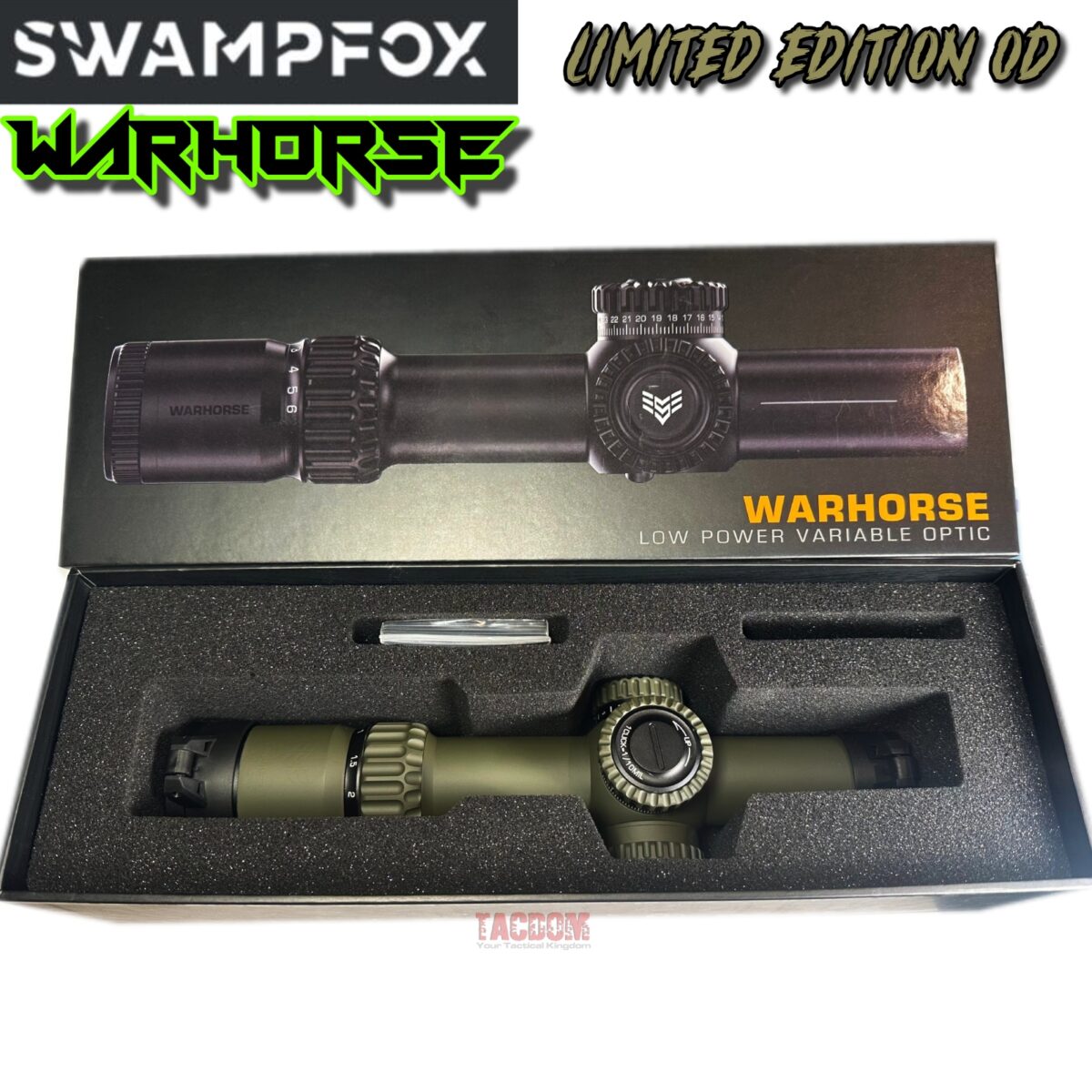 SWAMPFOX 1-6×24 RARE OD GREEN WARHORSE FFP RIFLE SCOPE-GREEN DRAGOON MIL RETICLE - Image 2