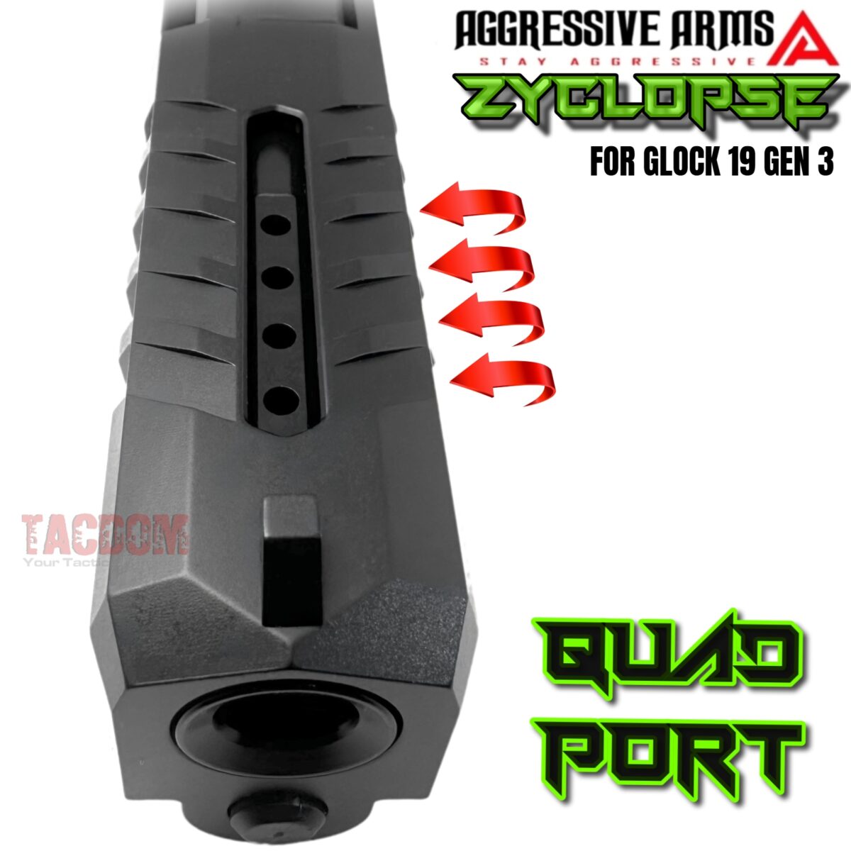 AGGRESSIVE ARMS ZYCLOPSE CENTRAL QUAD PORT SLIDE AND BARREL COMPLETE WITH PARTS INSTALLED FOR GLOCK 19 GEN 3 - BLACK VAPOR - Image 2