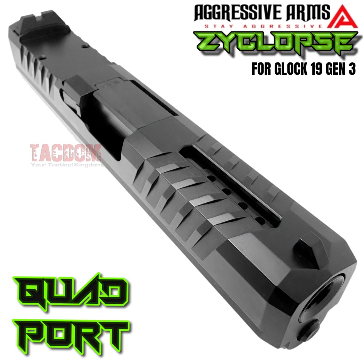 AGGRESSIVE ARMS ZYCLOPSE CENTRAL QUAD PORT SLIDE AND BARREL COMPLETE WITH PARTS INSTALLED FOR GLOCK 19 GEN 3 - BLACK VAPOR - Image 4