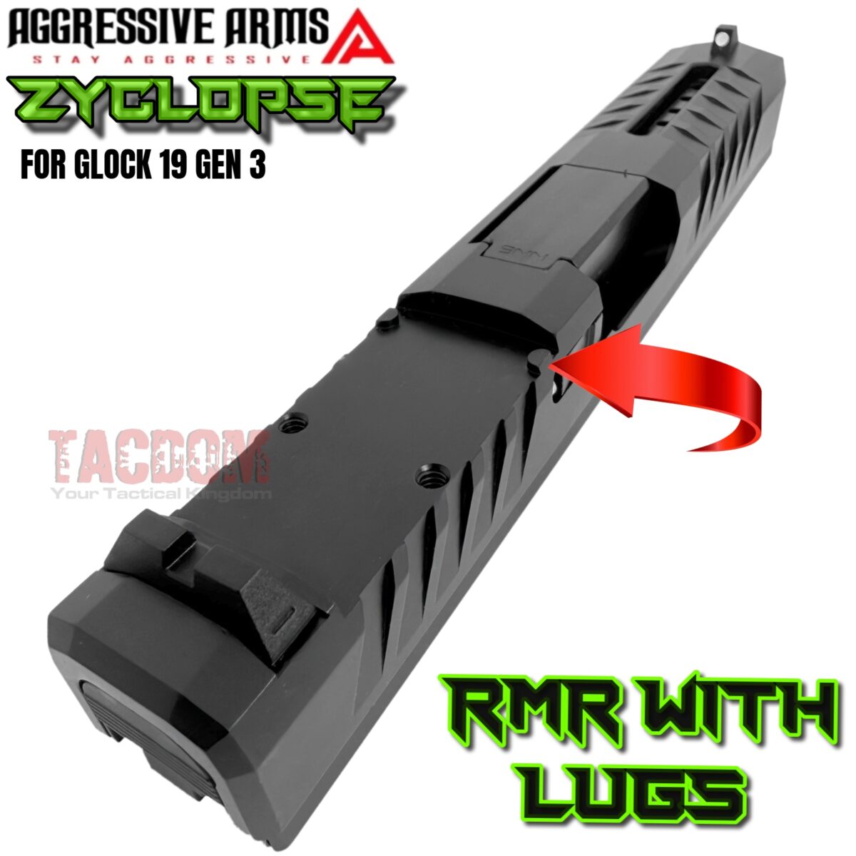 AGGRESSIVE ARMS ZYCLOPSE CENTRAL QUAD PORT SLIDE AND BARREL COMPLETE WITH PARTS INSTALLED FOR GLOCK 19 GEN 3 - BLACK VAPOR - Image 6